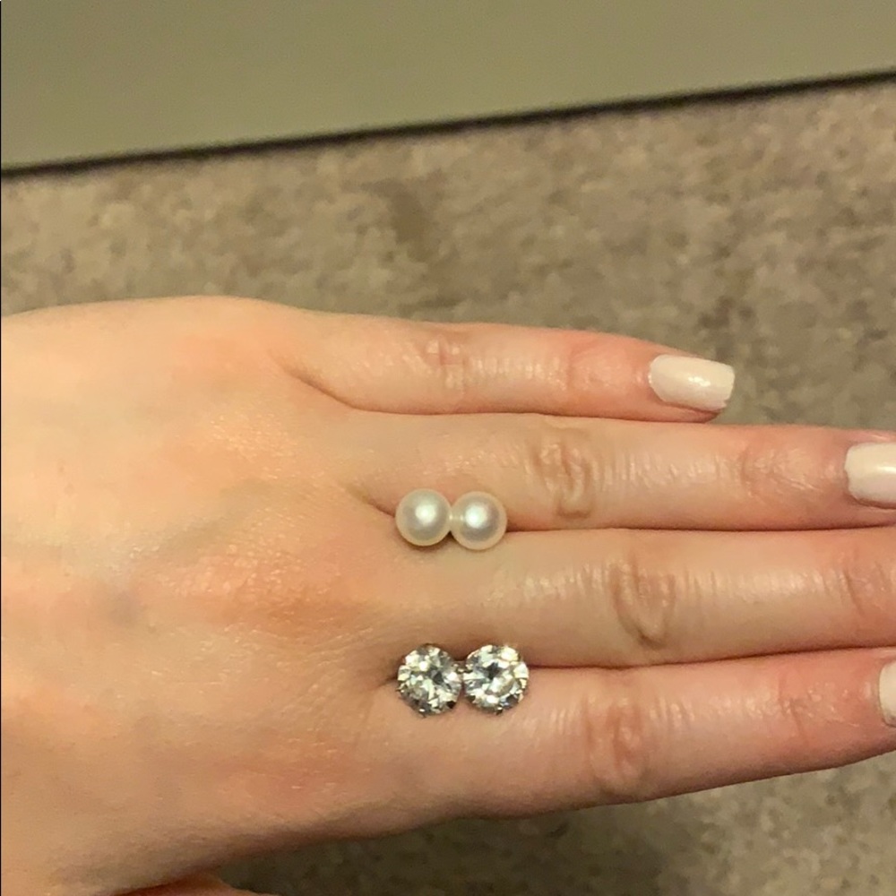 Fake pearl and diamond earrings